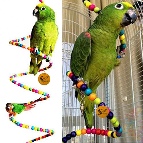 Sage Square 150cm Jumbo Size Playful Natural Wood Bead Swing Flexible Ladder Toy for Cockatiel, Lovebird, Budgerigar, Sun Conure, Finch, African Grey, Canary, Cockatoo, Macaw, Budgeri Birds (B07ZBKJ4NK) Amazon Price History, Amazon Price Tracker