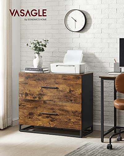 Image of VASAGLE Lateral File Cabinet, Home Office Printer Stand, 2-Drawer Filing Cabinet, with Anti-tip Interlocking Mechanism, for A4, Letter-Size, Legal-Size Hanging Files, Rustic Brown and Ink Black