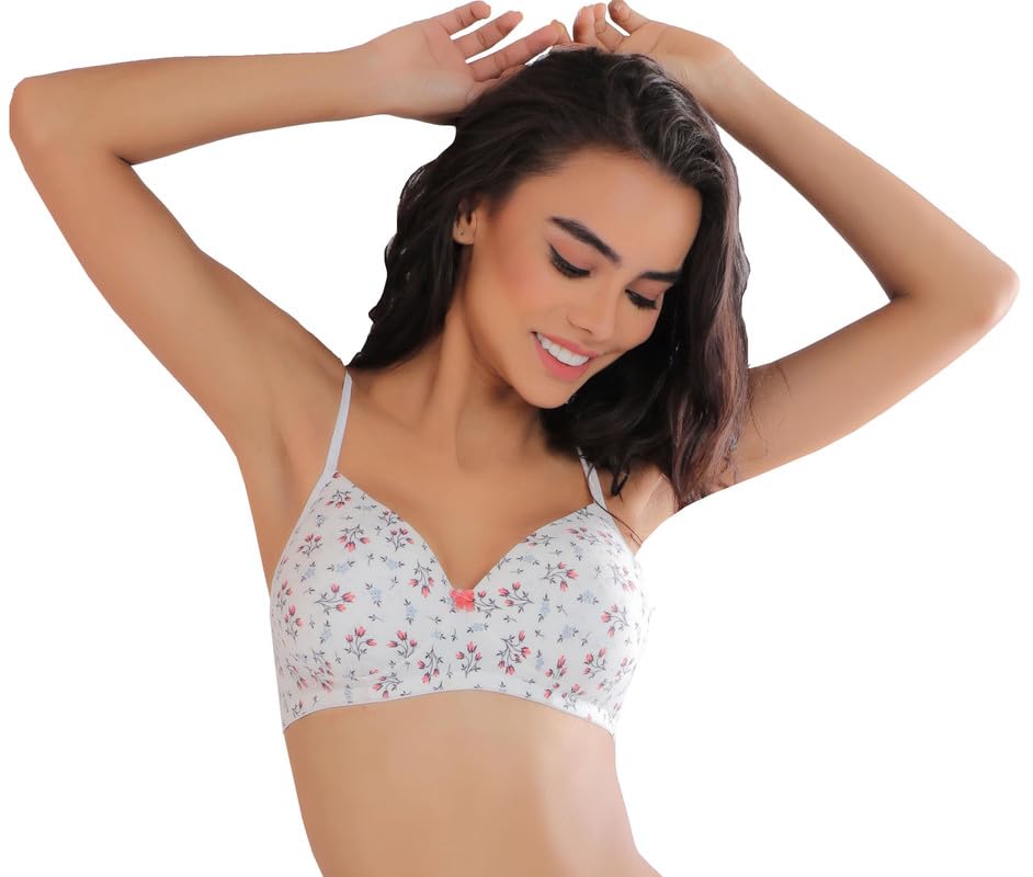 Image of Full Coverage Cotton Printed White Bra Combo of 2 | Pack of 2