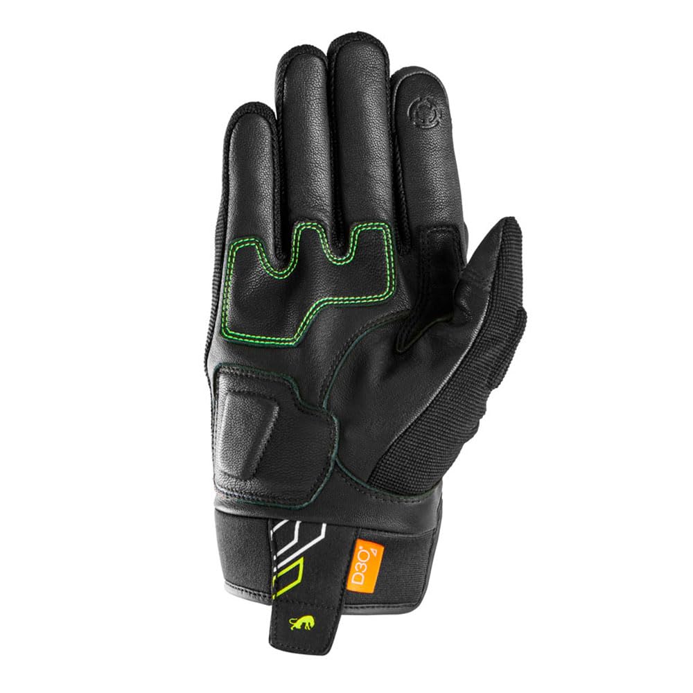 Furygan Jet Neon D3O - Gants Moto et Scooter Homme Été Homologués CE - Paume 100% Cuir - Textile Respirant - Tactile, Protection D3O