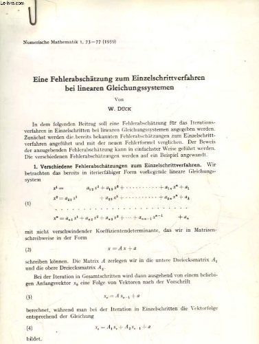 EINE FEHLERABSCHATZUNG ZUM EINZELSCHRITTVERFAHREN BEI LINEAREN GLEICHUNGSSYSTEMEN