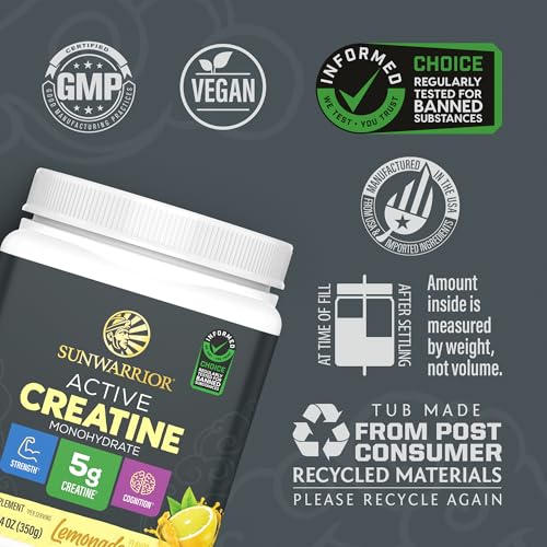 Creatine Monohydrate Powder Micronized PreWorkout Recovery Supplement Support Muscle Building Strength Training Cognition Vegan & Keto Friendly, Easily Mixes 50 Servings Lemonade Flavored