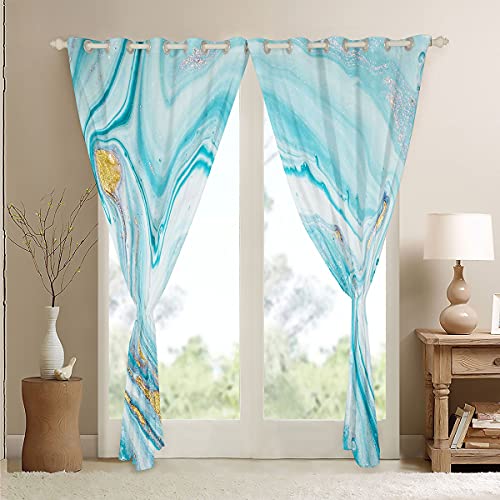 Homemissing Teal Marble Window Curtains For Bedroom Living Aqua Marble Curtains Turquoise Window Drapes For Boys Girls Kids Colorful Abstract Art Treatments,W46*L54 - Image 4
