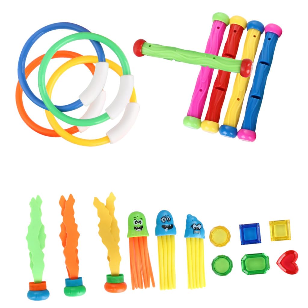 Veemoon Ensemble de Jouets de Plongée Anneaux et Bâtons de Plongée 21pcs en PVC Faciles à Saisir Couleur Aléatoire pour Garçon et Filles pour Jouer la Piscine