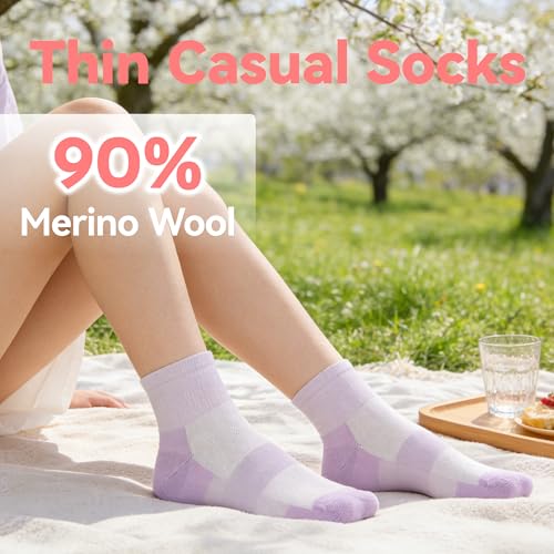 Image of 3 Pairs 90% Merino Wool Ankle Socks, Thin All-Season Casual Soft Breathable for Men Women