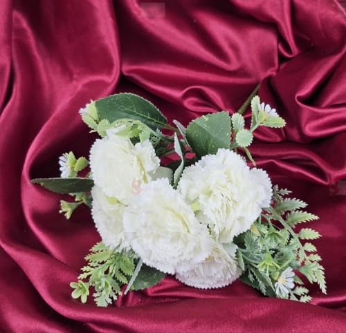 Image of SATYAM KRAFT 1 Bunch Carnation Flower Bunch for Gifting, Home Decor, Bedroom, Garden, Balcony,Table Top, Office Corner Decoration Diwali and Craft (White) (Small)