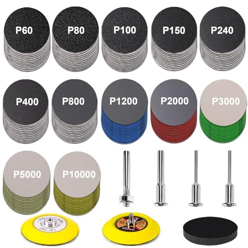 188 Pieces 3 Inch Sanding Disc, GOH DODD 60-10000 Grits Wet Dry Sandpaper Headlight Restoration Kit with Interface Pad, 1/4“ 1/8