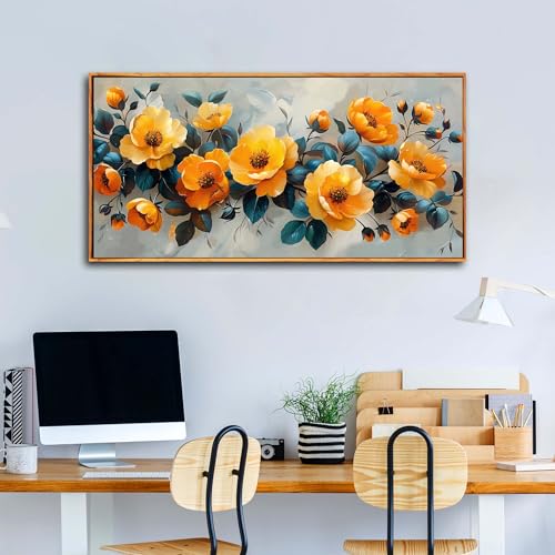 Image of AOZEMI Floral Wall Art Yellow Poster Pictures for Home Office