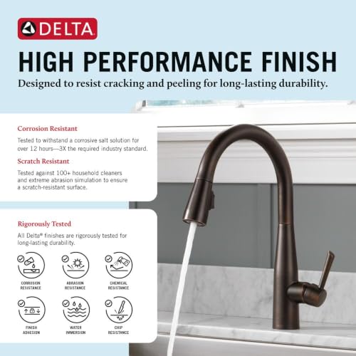 Image of Delta Essa Oil Rubbed Bronze Kitchen Faucet with Pull Down Sprayer, Modern Single Hole Kitchen Sink Faucet, Single Handle, Venetian Bronze 9113-RB-DST