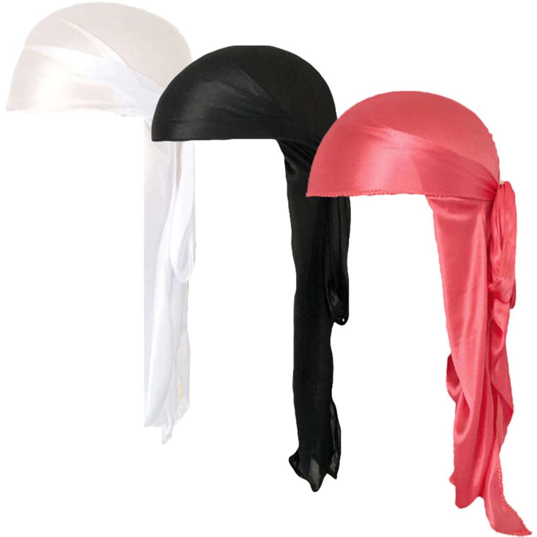 3 Pezzi Fasce Lunghe Durag Unisex Durag Fasce Larghe per Capelli da Pirata per la Perdita dei Capelli Cappello Turbante, Traspirante Morbido Elastico Bandana Wave Cap Copricapo a Coda Lunga