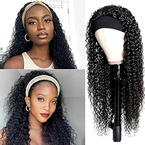 Curly Headband Wigs Human Hair For Black Women 18 Inch Kinky Curly Human Hair Wigs 150% Density Glueless None Lace Curly Wigs Natural Black Cover