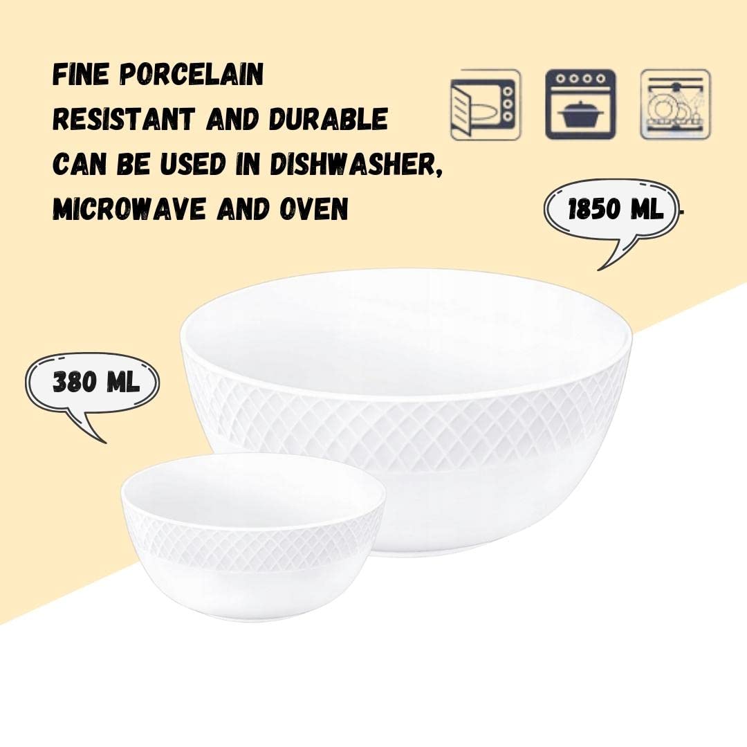 Wilmax miseczki do sałatek - 6 sztuk + 1 sztuka | porcelana | biała | elegancka | ponadczasowe | wytłaczane wzory | na przekąski | nie żółknie | nadają się do mycia w zmywarce | idealne w zestawie | pudełko prezentowe | na prezent