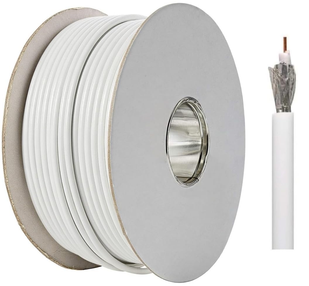 RG6 - Cable coaxial digital para antena y satélite (100 m, doble blindado, para recepción HD, Ultra HD y 4K)