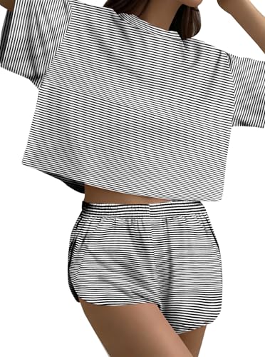 Image of Remidoo Women's Split Shorts Pajama Set Short Sleeve Tops and Shorts 2 Piece Pjs