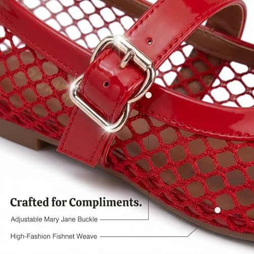 Image of EMMA NEW YORK Mesh Ballet Flats for Women, Mary Jane Mesh Ballet Flats Shoes for Women with Buckle Strap