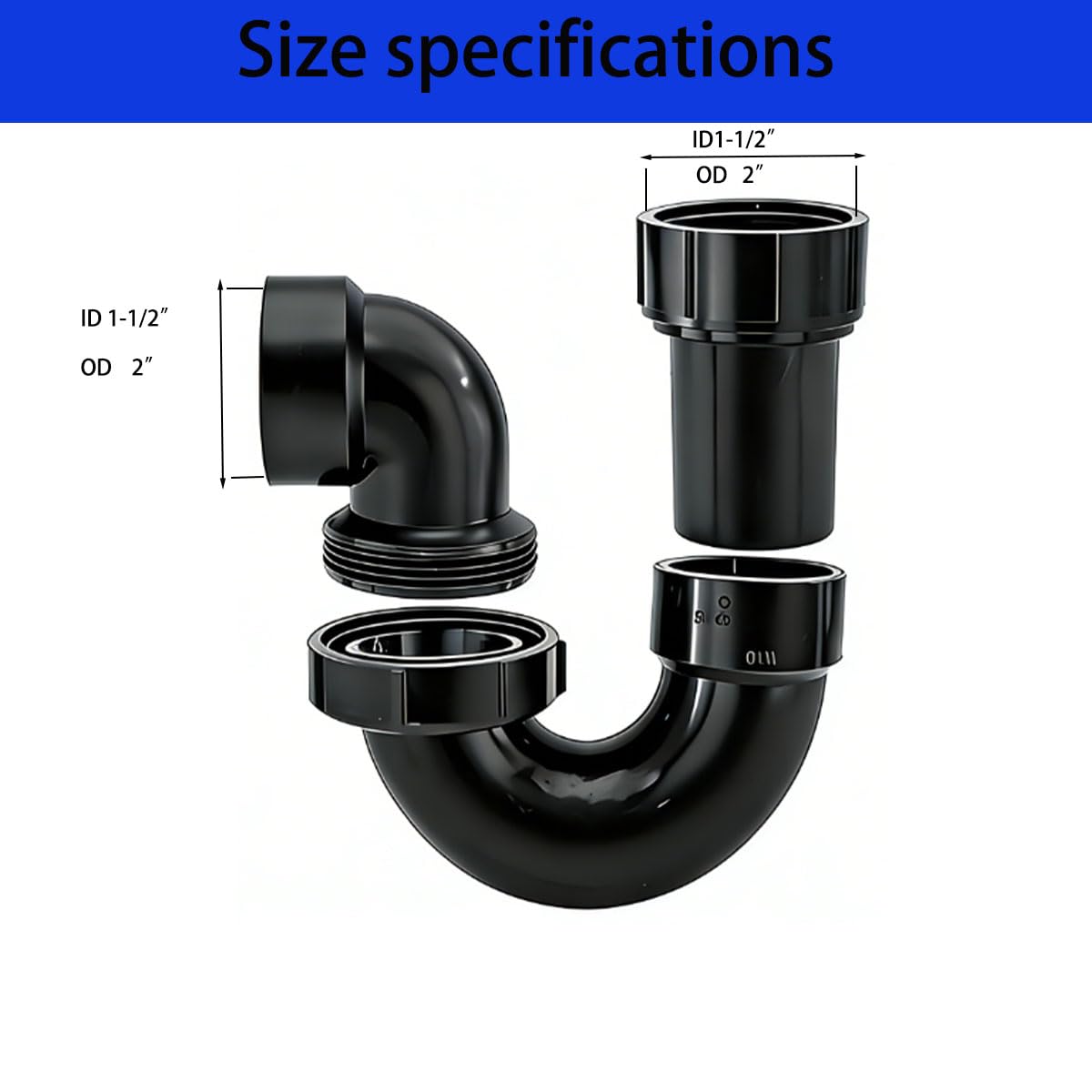 Photo 1 of 1.5" RV Sink Drain P Trap | Black ABS Adjustable Leak Proof Drain Kit for RV, Kitchen & Bathroom