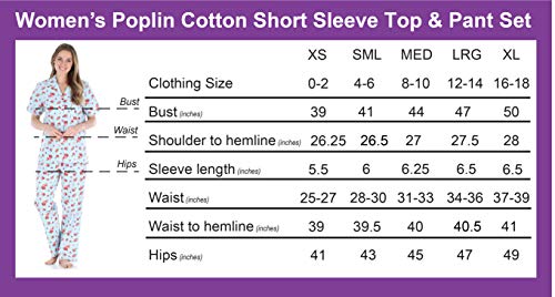 Sleepyheads Women's Poplin Cotton Short Sleeve Button Up Top And Pants Pajama Set, Pant Set - Bird Trellis Blue, Large #TOP4
