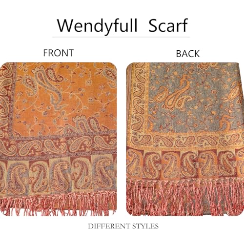 Image of Pashmina Scarf for Women Shawls and Wraps Reversible Paisley Vintage Jacquard Soft Silky Rave Scarves Men