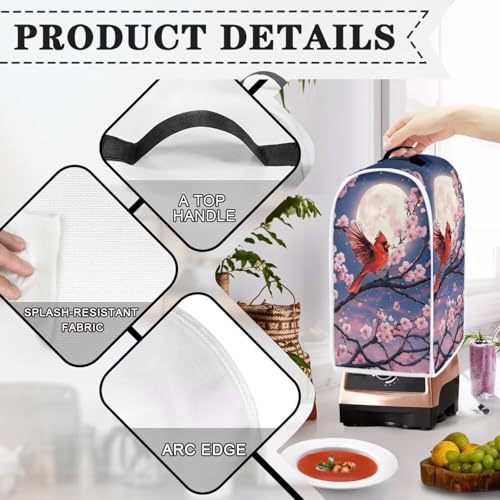 Image of Talayituse Cardinal Cherry Blossom Moon Print Blender Dust Cover, Fingerprint Protection Cover for Stand Mixer or Coffee Machine, Home Kitchen Appliance Covers for Stain Dust Resistant Supplies