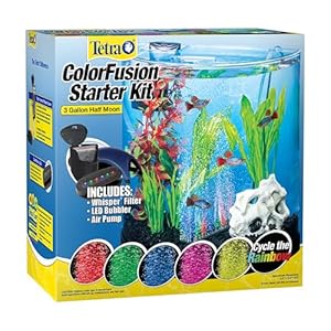Tetra 3 Gallon Small Fish Tank, Aquarium Starter Kit, with Filter, Air pump, & Color Changing Light, Half Moon shape, for Gold Fish & Betta