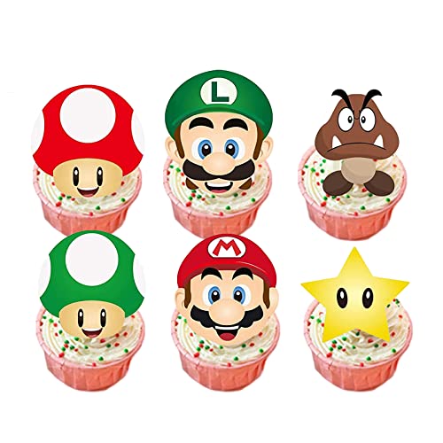 36Pcs Edible Cupcake Topper Birthday Party Pattern Video Game Pre Cut Cartoon Party Cake Decoration Wafer Paper (Super Mari) #TOP4
