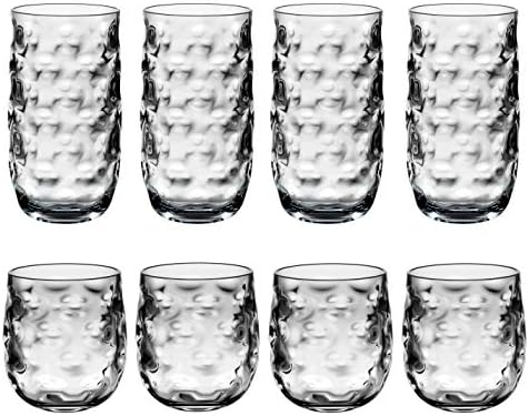 QG Clear Light Grey Acrylic Plastic 14 & 22 fl oz. Cup Drinking Glass Tumbler Set of 8