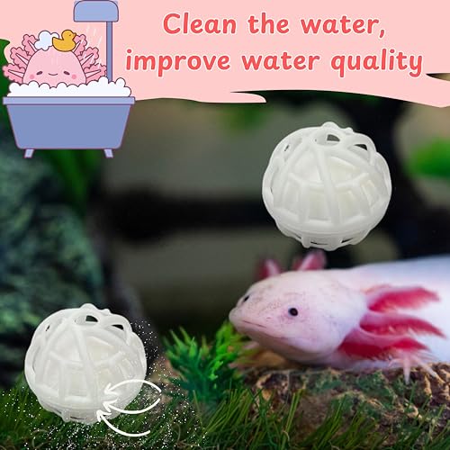 Image of 1pcs Axolotl Hides for Aquarium with 2pcs Nitrifying Ball Set, Driftwood Axolotl Cave Hideout and Aquarium Filter Balls, Fish Tank Decor, Shelter for Small Pet Frog Fish Betta (Resin Driftwood, M)