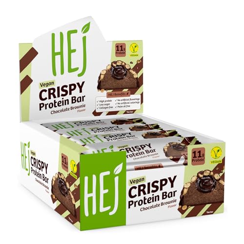 HEJ Vegan Crispy Protein-Riegel - Zuckerarmer High-Protein-Snack mit 11g Eiweiß - Ohne Künstliche Aromen, Sucralose & Soja - Chocolate Brownie 12 x 45g