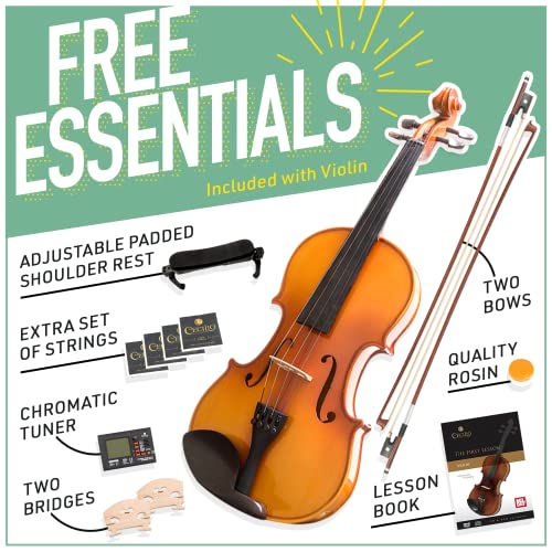 Image of Mendini by Cecilio Violin Instrument - MV400 Size 1 /2 Acoustic Violin with Bow, Case, Tuner, Metronome & Extra Strings, Beginner Violin, Maple Varnish, 1 /2 Violin