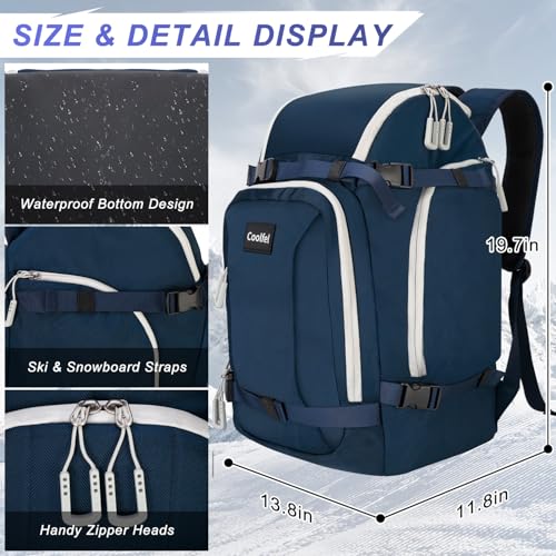 Mochila para botas de esquí de 50L con compartimento para casco ideal para nieve y patines unisex 3