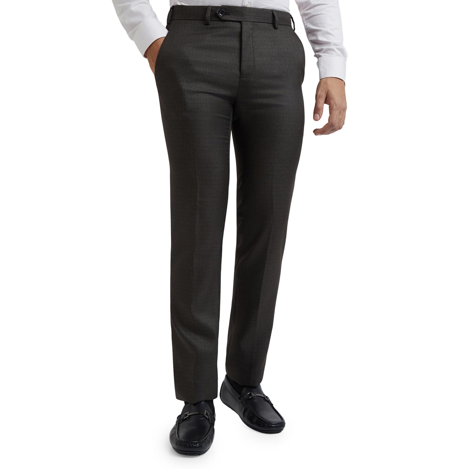 raymond Men Slim Fit Checks Pattern Poly Viscose Blend Pleatless Formal Trouser-picture-17
