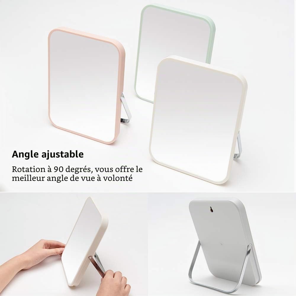 YEAKE Miroir de Maquillage Pliable 20 cm avec Support Métal Rotation 90° pour Voyage Bureau