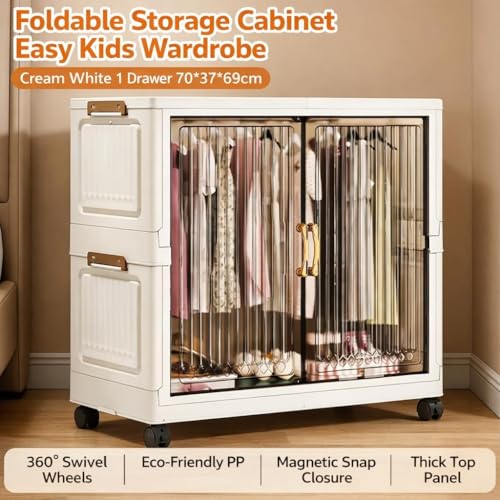 Image of Mevigo 1-Door Plastic Wardrobe for Kids| Almirah and Wardrobe for Baby Clothes| Modular Storage Cabinet with Wheel Organizer for Cupboard Rack for Clothes /Shoes /Books /Toy -White-Y710