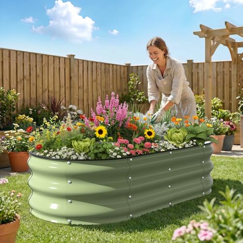 Kesfitt Raised Garden Bed, 4x2x1 FT Galvanized Steel Metal Raised Garden Bed, Oval Open-Bottom Design, 12-Inch Deep for Outdoor Vegetable & Herb Gardening, Fruit Green by Kesfitt - Image 7