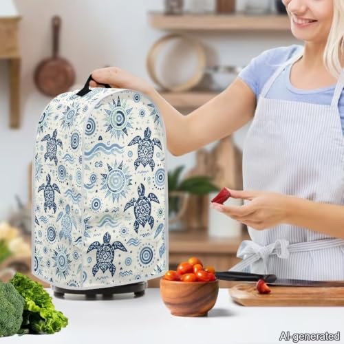 Image of Talayituse Bohemian Sea Turtle Print Blender Dust Cover, Fingerprint Protection Cover for Stand Mixer or Coffee Machine, Home Kitchen Appliance Covers for Stain Dust Resistant Supplies