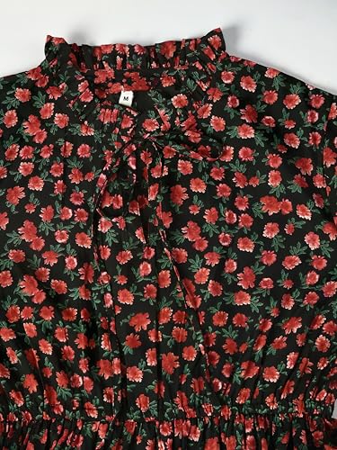 Image of KZULLY | Floral Printed Maxi Dresses for Women | Long Sleeve Beautiful Floral Patterns | Stylish and Elegant Dress | Tie Neck