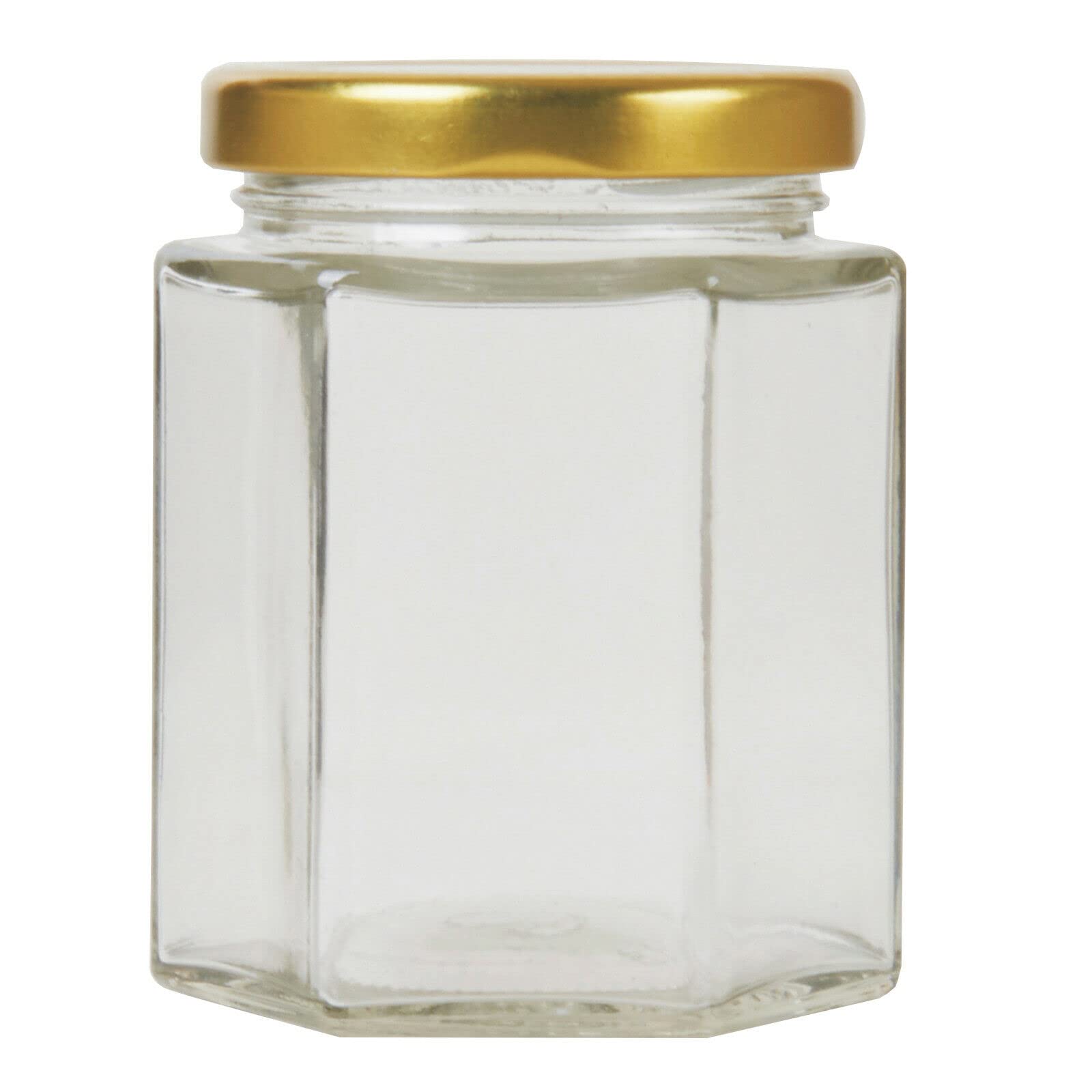 Artist Hand 72 Pack 190ml/7oz Jam Jars with Lids Hexagonal Glass Jam Jars Honey Jars Pickles Chutneys Storage with Screw Gold Lids