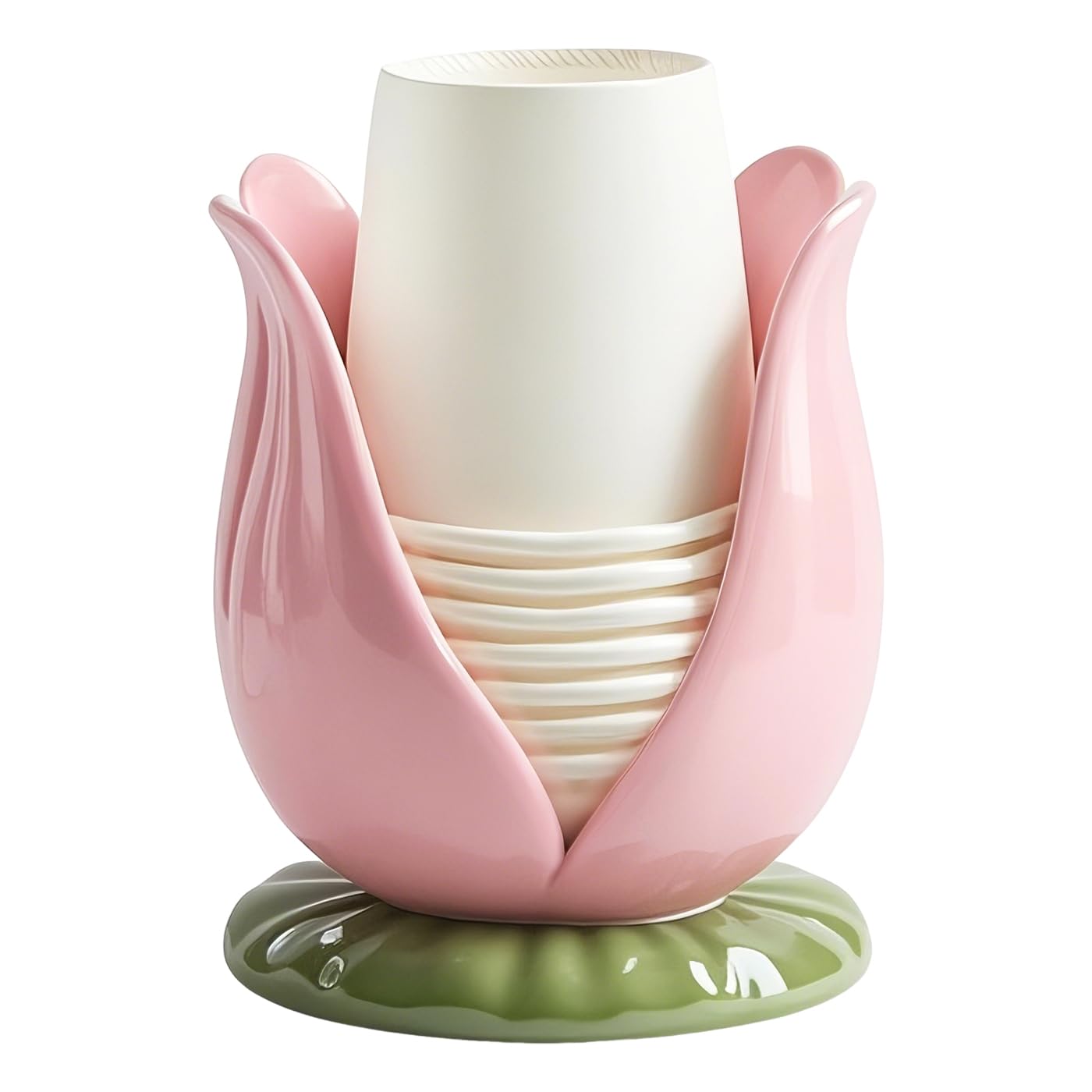 SOCOSY Ceramiczny tulipan dozownik kubków łazienkowych, ceramiczny uchwyt na kubek papierowy do płukania ust Dixie kubki do kuchni łazienki