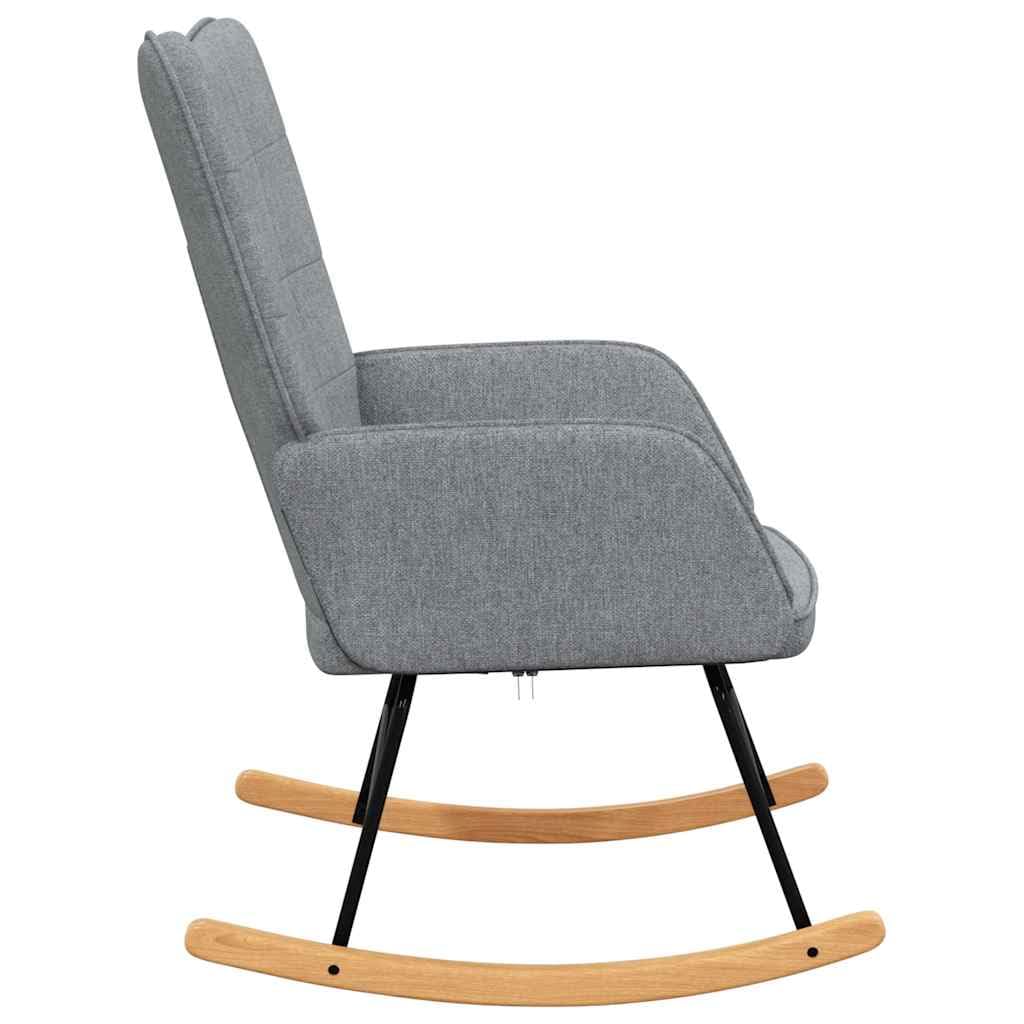 Sillón mecedora de tela gris claro con reposapiés de madera y marco de acero, cómodo sillón para salón, dormitorio, balcón y rincón de lectura interior, ergonómico, balancín estable