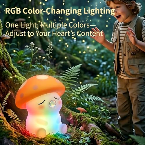 Image of Led Cute Mushroom Night Light, Colorful Dimmable Nursery Kawaii Lamps, Super Squishy Silicone USB Rechargeable Beside Lamp, Used for Camping Party Room Decor(Mushroom)