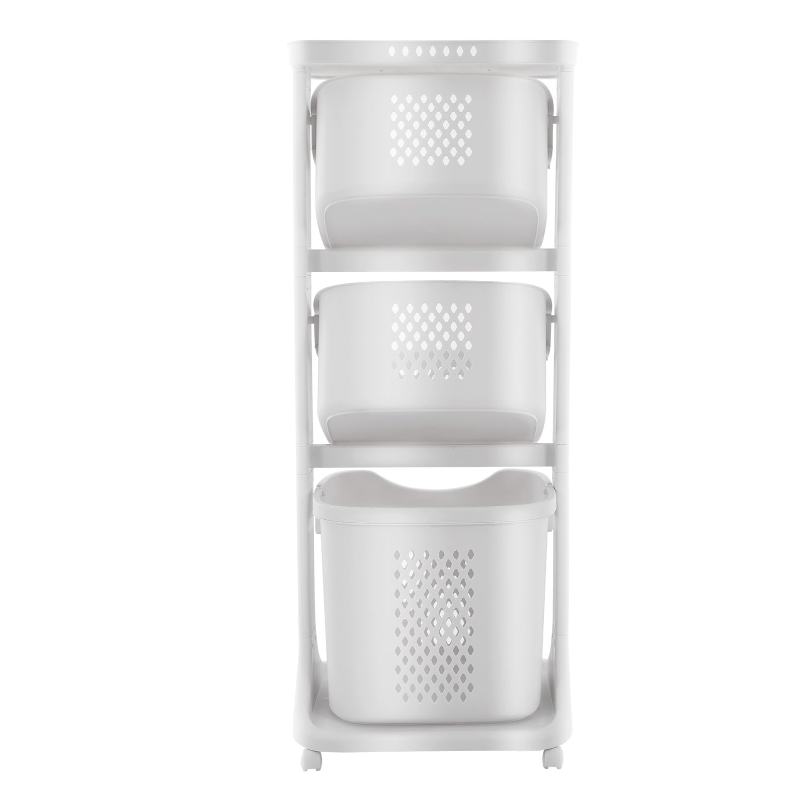 3-Tier Laundry Basket, Laundry Storage Organizer with Wheels, Movable Clothes Storage Basket Cart for Bathroom, Laundry Room, Bedroom, Living Room