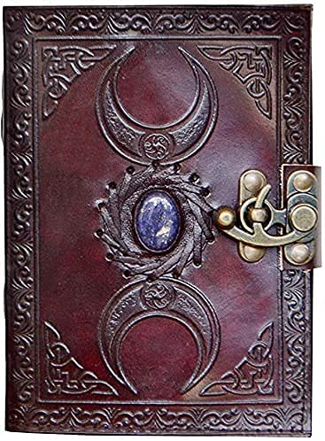 Leather Journal Handmade Third Eye Stone Celtic Triple Moon New Embossed Vintage Daily Notepad Unlined Paper 7 x 5 Inches, Sketchbook & Writing Notebook (Brown)