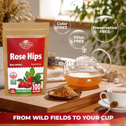 Image of 100 Bags Rosehips Tea Dried Rose Hips Crushed (Roza Cinamomea) - 100 Count 1.5 g Tea Bags Rosehip Berries