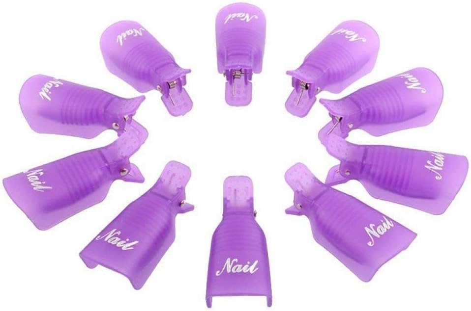 Nail Polish Remover Tool Nail Art Soak Off Clip Cap UV Gel Polish Remover Wrap Nail Tool Plastic Nail Clip Pack of 10, Purple