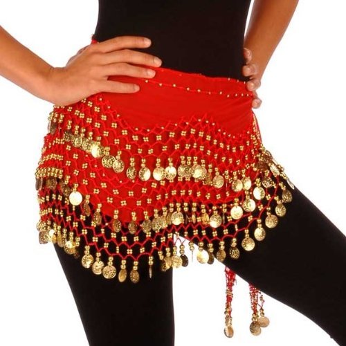 Tzou Red Belly Dance Skirt Hip Scarf