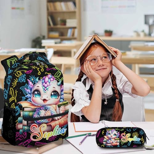 Kids Backpack for Girls - Set of 3 Custom Dragon Student Backpacks for School Toddler Kindergarten Elementary Primary Middle - 17’’ Lightweight Cute Personalized Bookbag - Back to School Supplies2