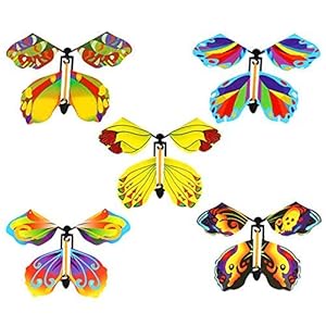 JoFAN 5 Pack Magic Flying Butterfly Wind Up Rubber Band Powered Butterfly for Kids Boys Girls Christmas Surprise Gifts…