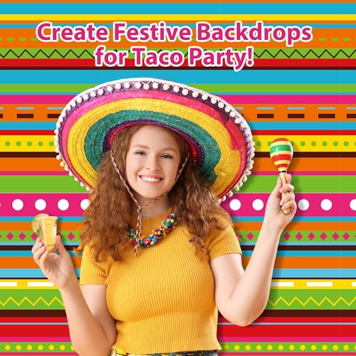 Image of Kochorie 100 Ft x 54 Inch Mexican Fiesta Party Tablecloth Roll with Cutting Box Disposable Plastic Mexican Striped Table Cover Backdrop for Fiesta Taco Party Supplies