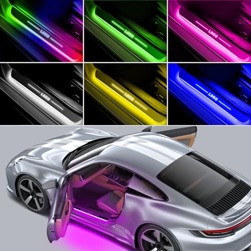 Magnetic LED Car Door Sills with Custom Text & Logo - 7 Color Auto-Sensing Welcome Lights, Waterproof Wireless Pedal Lights for Cars, 28 Dynamic Modes
