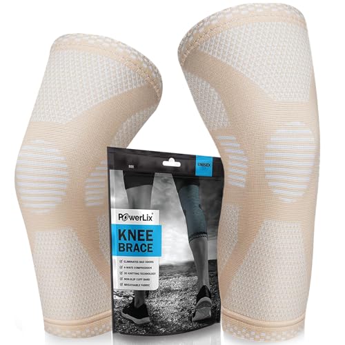 Image of POWERLIX Knee Compression Sleeve (Pair) - Best Knee Brace for Knee Pain for Men & Women - Knee Support for Running, Basketball, Volleyball, Weightlifting, Gym, Workout, Sports